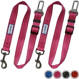 Zenify Dog Car Seat Belt Seatbelt Lead Puppy Harness - Heavy Duty Adjustable Carseat Clip Buckle Leash for Dogs Puppies Pets Travel - Pet Safe Collar Accessories Supplies Truck Safety (Pink 2 Pack)