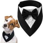 FUAMEY Dog Tuxedo,Formal Dog Wedding Bandana Dog Collar with Bow Tie Dog Birthday Costume Adjustable Pet Party Tux Dog Wedding Attire,Dog Valentines Outfit Cosplay for Small Medium Large Pets Black-M