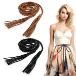 ASTER 2 Pieces Women's Braided Rope Belt, Fasion Boho Thin Waistband, Tassel Rope Belt for Women for Skirt Dress(Camel, Black)