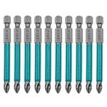 Yuentoen 10 pcs Magnetic Anti Slip Phillips Screwdriver Bits Set, 1/4 Inch Hex Shank Screw Head Drill Screwdriver Bit for Power Drill Impact Driver Tool Accessory (PH2,70mm Length)