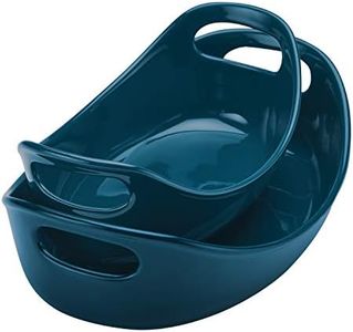 Rachael Ray Ceramics Bubble and Brown Oval Baker Set, 2-Piece, Marine Blue