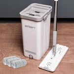 Zetterway Medium White Mop and Bucket with Wringer Set, Flat Mop and Bucket System, Mops for Floor and Wall Cleaner, Dual Chamber Mop Bucket, Home Floor Cleaning System, 3 Reusable Microfiber Mop Pads