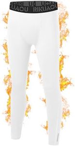 RIKUAOU Boys' Thermal Pants Fleece Lined Compression Leggings, Youth Football Base Layer, Kids Sports Tights Cold Weather White