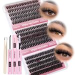 Focipeysa Lash Extension Kit 360pcs Lash Clusters Fluffy Eyelash Extension 60D 70D 80D Eyelash Clusters 9-16mm DIY Lash Extensions Kit with Waterproof Lash Bond and Seal and Lash Tweezers