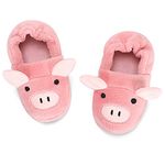 KAKU NANU Animal Slippers Warm Furry Pink Pig Toddler Kids House Shoes (Pink, 9-10 Toddler)