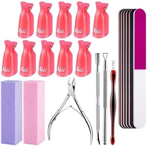 FILY DUAIU Limas de uñas buffer 22 Kit de herramientas de manicura profesional con empujador de cutículas de acero inoxidable y tenedor de piel muerta para quitar uñas, juegos de cuidado de uñas para