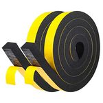 fowong Thick Self-Adhesive Foam Tape 25mm(W) x 20mm(T) Black Weather Stripping Foam Seal Tape for Sliding Door Jamb Front Door Frame Windows Insulation Foam Strip, 2 Pcs Total 4M Long