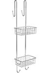 INDIAN DECOR. 31005 Shower Caddy Hanging - 2-Tier Storage Basket Steel Bathroom Shelves - No Drilling Required - Large Hangable Shower Caddies with 2 Towel Hooks - for Tall Bottles (Chrome)