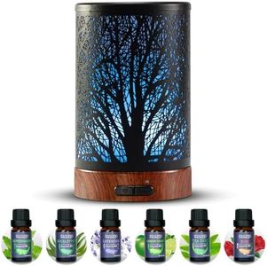 Oil Diffuser with Essential Oils Set – Aromatherapy Oil Diffuser 150ml with 6 Essential Oils Set, Cool Mist Diffusers for Essential Oils, Waterless Auto Shut-Off,7 Colors Night Light, Gifts for Mom