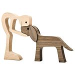 Wooden Sculptures Handmade Accents Craft Figurine for Home Decor Accents, Man and Dog Wooden Statue, Animal Sculptures Collection, Gift for Men Women Natural ECO Friendly Large Size 10x6x0.8 inches