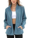 Argstar Women's Fleece Jacket, Lightweight Full Zip Classic Soft Casual Recreation Coat with Zipper Pockets Graylish Blue XL