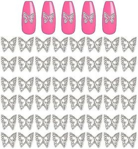 KACHIMOO Silver Butterfly Nail Charms,50 Pieces Nail Charms for Acrylic Nails DIY Craft Nail Art Accessories (Silver)