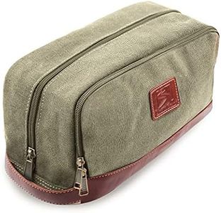 Seemeroad Travel Toiletry Bag for Men and Women, Canvas Toiletry Organizer Water-Resistant Vegan Leather, Hanging Dopp Kit Shaving Bag for Toiletries Accessories (Army Green, Large)