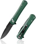 FLISSA Folding Pocket Knife, 4.5" G10 Handle EDC Knife with D2 Steel Blade, Button Lock and Pocket Clip, Tactical Knives for Men Women, Uesd for Outdoor, Survival, Hunting and Camping (Green)