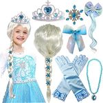 Princess Elsa Wig Frozen Elsa Braid with Princess Tiara Necklace Gloves Princess Elsa Dress Up Costume Cosplay Accessories for Kids Girls