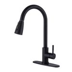 WOWOW Black Kitchen Faucet with pull out sprayer kitchen sink faucets Single Handle Kitchen Taps Stainless Steel RV kitchen faucet commercial robinet cuisine 360 Swivel for 1 or 3 Hole with Deck Plate