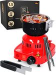 Red Multipurpose Electric Charcoal Starter - Electric Charcoal Burner UL & STS Approved - Coconut Charcoal Lighters with Tongs - 450W Hot Plate Electric - 304 Stainless Steel Hot Tent Stove