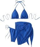 GORGLITTER Women's 3 Piece Swimsuits Halter Triangle String Bikini Set with Beach Skirt Swimwear Set Royal Blue Large