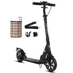 GLDDFDG Folding Scooter for Adults, Commuter Kick Scooter 300 lbs Capacity, Big Wheels Scooters for Kids 8 Years and up, Adjustable Height, Aluminum,Black
