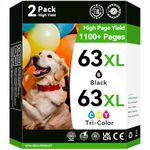 63XL Ink Cartridge Black/Colour High-Capacity Replacement for HP 63 Ink Cartridges Work for HP Envy 4520 4522 3634 OfficeJet 3830 4650 5252 5258 5260 DeskJet 3636 1111 3630 1112 3637 Printer, 2-Pack