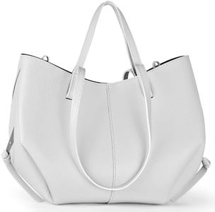 Italian Genuine Leather Tote Bag for Women with Dual Handles & Secure Closure | Convertible Calfskin Shopper Purse (White)