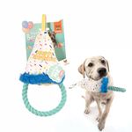 BarkButler x FOFOS Birthday Hat Plush Dog Toy - Multicoloured, Squeaky Toys for Dogs with Rope, Soft Toys for Dogs, Dog Toys for Small Dogs and Medium Dog Breeds (0-20kgs)