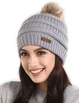 Brook + Bay - Beanie Hats for Women, Pom Pom Hat Soft Chunky Knit Beanie for Cold Weather, Stocking Cap for Women Winter Hats Light Gray