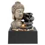 Ferrisland Tabletop Waterfall Fountain Indoor - Buddha Water Fountains 4-Tier Tabletop Waterfall of Zen Meditation Buddha Fountain with LED Warm Light for Office Home and Bedroom Desktop Decor