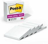 Post-it Super Sticky Notes, 3 x 3-Inches, White, 5-Pads/Pack (654-5SSW)