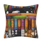 DILOXNSU Cat Gifts Cushion Covers 45cm x 45cm Cat Book Bookshelf Double-Sided Decorative Pillows Covers for Home Livingroom Sofa Bed Outdoor Garden Decor Cushion Cover 18 x 18 inch