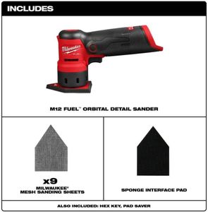 Milwaukee 12V Brushless Cordless Orbital Detail Sander – Tool Only, Red/Black