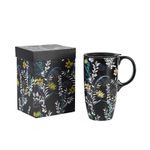 TZSSP Porcelain Cup Ceramic Coffee and Tea Mug Perfect with Lid 17oz.,Black