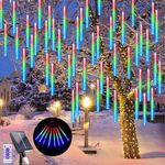 LED Solar String Lights,240 LEDs Snow Falling Romantic Meteor Shower Lights, 10 Tubes 30CM Waterproof Garden Outdoor Christmas Falling Rain Lights for Weddings Party Xmas Tree Decoration (Colorful)