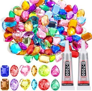 anezus 120PCS Craft Jumbo Jewels, Large Sequins with 2 Pack B7000 Jewelry Glue, Flat Back Craft Gems Rhinestones for Pirate, Fake Gemstones for Fabric, Clothing, Craft, Decoration