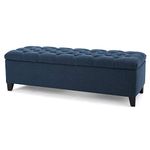 Christopher Knight Home Living Vassar Dark Blue Fabric Storage Ottoman, 17.75D x 51.50W x 15.75H