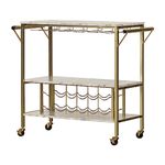 South Shore Maliza Bar Cart Bottle Storage and Wine Glass Rack-Faux Marble and Gold