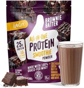 FlavCity Grass Fed Whey Chocolate Protein Powder - Brownie Batter - 25g Protein & 10g Collagen - Made with Organic Cocoa & Coconut Milk - Gluten Free & No Added Sugars (20 Servings)