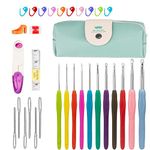 Crochet Hooks Colorful Aluminum Ergonomic Rubber Handle Soft Grip Knitting Needle Kits Household Tools Crochet Hooks Set for Beginners Adults Women Mom with Portable Case (2-8mm)