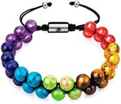 murtoo Bead Chakra Bracelets for Men and Women, Double-layered Healing Yoga Crystals Beaded Bracelet, Natural Stone Mens Bracelet for Meditation, Relax Anxiety (Colorful-OM&8mm)