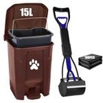 mayayaday Outdoor Dog Poop Trash Can with Lid, Dog Waste Trash Can Pet Waste Container with Inner Bin, Pooper Scooper Large Waste Bag for Yard Garden Kitchen, Fully Assembled Brown