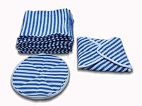 JAW Premium 100% Pure Cotton Handmade Kitchen Combo Set Includes: 12 Reusable Cotton Kitchen Napkins (16"x16"), 1 Hot Case Kit with Velcro, 1 Circular Hot Chapati Case with Zipper (White-Blue)