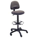 Precision Extended Height Swivel Stool w/Adjustable Footring, Black Fabric