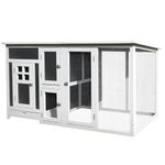 PawHut 63" Chicken Coop Wooden Hen House with Nesting Box and Run, Rabbit Hutch Poultry Cage Pen Outdoor Backyard, Small Animal Cage PC Roof, Grey
