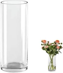 QEEYON Vaso Cilindrico in Vetro, Alto 25cm Vaso Vetro Trasparente Vaso per Fiori in Cristallo Ispessito per Composizioni Floreali per Soggiorno, Cucina, Ufficio, Matrimoni (25 x 10 cm)