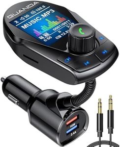 Bluetooth FM Transmitter (Upgraded Version) in-Car Wireless Radio Adapter Kit W 1.8" Color Display Hands-Free Call QC3.0 and Smart 2.4A Dual USB Ports, AUX Input/Output, TF Card MP3 Player