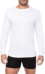 Camiseta Interior Térmica Algodón Manga Larga Hombre Cuello Redondo Colores Lisos (Blanco, M)