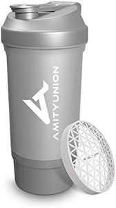 Shaker per proteine ​​FYRA 700 ml con contenitore - scomparto polvere - shaker per proteine, senza BPA con setaccio e scala per frullati di siero di latte e BCCA, (Argento)