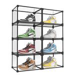 KOKOIN Magnetic Side Open Transparent Plastic Storage Shoe Box Clear Shoe Display Case Sneaker Shoe Storage Box Display Box Shoe Container Clear Closet Shelf Shoe Organizer (Black 8PC)