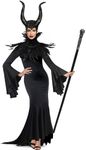 UQJE Black Gothic Witch Costume Raven Costume Halloween Feather Shawl Mesh Cape with Horns Set-L