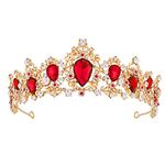 Crowns for Women, Vofler Gold Tiara w/ Ruby - Baroque Red Crystal Rhinestone Head Piece Accessories for Princess Queen Bridal Bride Birthday Wedding Pageant Prom Quinceanera Halloween Costume Party